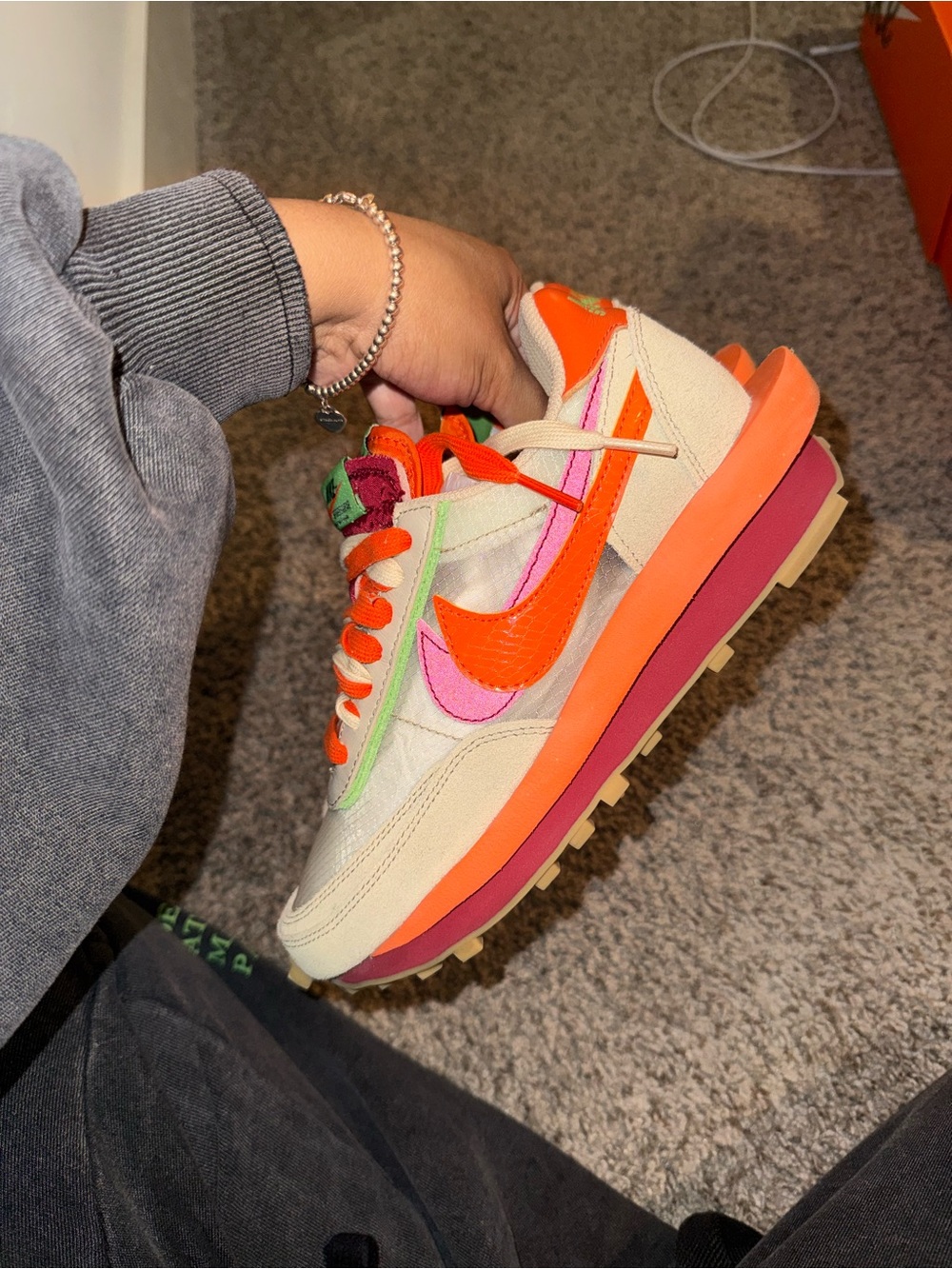 Nike LD Waffle Sacai CLOT Kiss of Death Net Orange Blaze